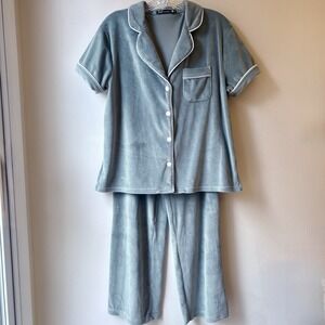 Tart Intimates Velour Pajamas Medium Green Cozy Casual Travel